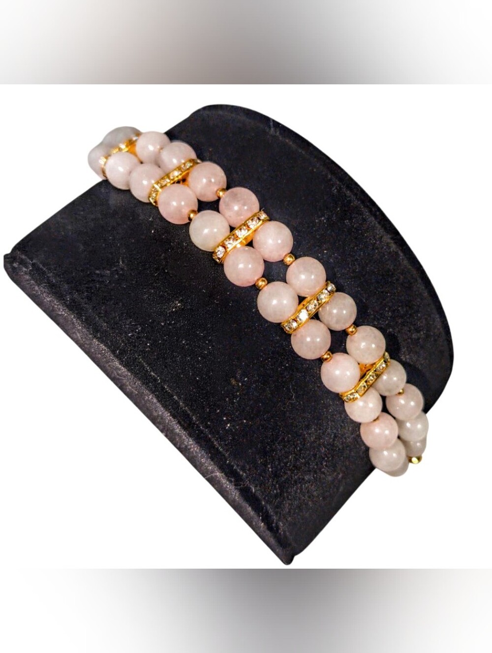 Rose Quartz Double Layer Bracelet with Crystal Golden Spacers & Magnetic Clasp